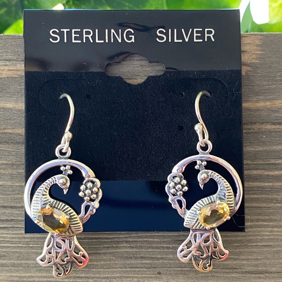 NEW Sterling Silver and Gemstone Peacock Earrings - Picture 5 of 8